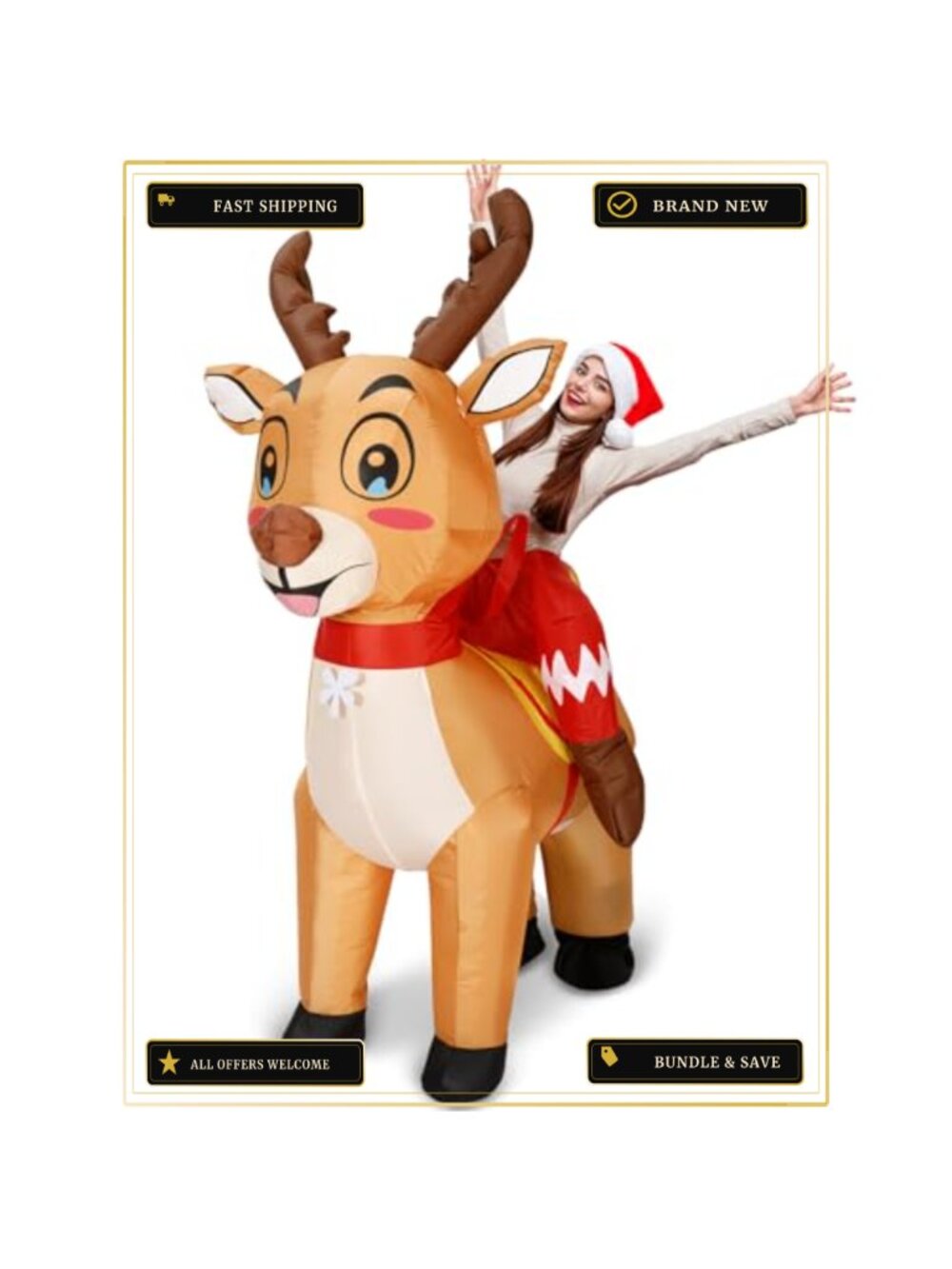 Adult Inflatable Reindeer Ride On Christmas Costume Blow Up Suit